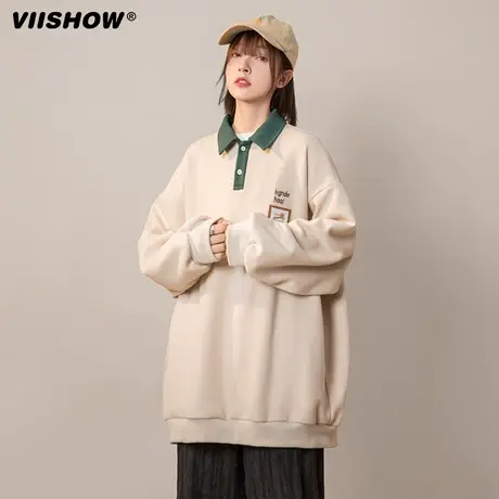 VIISHOW华夫格polo领卫衣男春季小众设计感拼色翻领T恤潮牌上衣商品大图