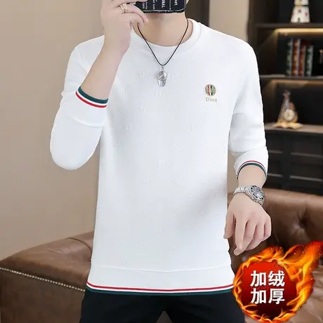冬季新款潮流男加绒T恤青少年学生休闲运动长袖卫衣打底衫秋衣服商品大图