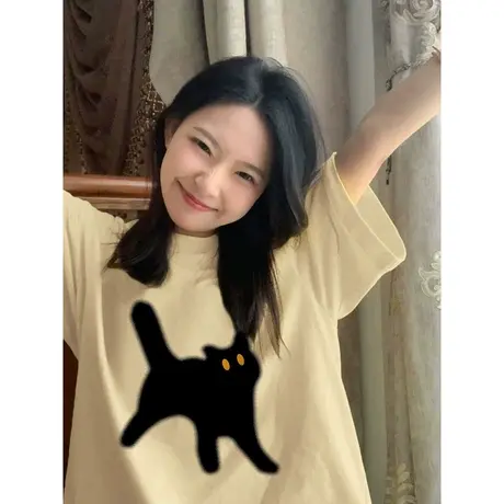 2024新款纯棉半袖T恤女士夏装宽松韩版百搭原宿风短袖上衣打底衫图片