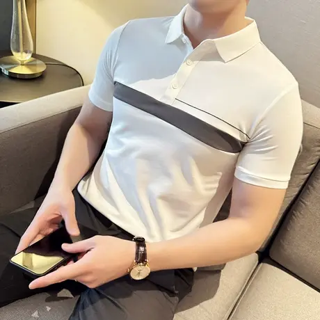夏季短袖POLO衫2024新款ins潮牌个性体恤痞帅上衣轻熟半袖体恤商品大图