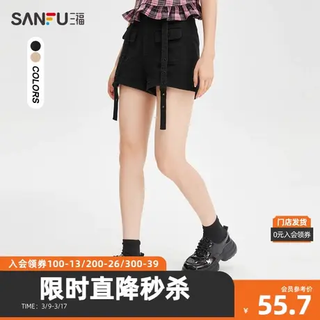 三福短裤2024夏潮流街头装饰挂绳工装口袋超短热裤女471858商品大图
