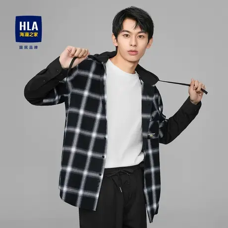 【奥莱清仓】HLA/海澜之家23春长袖衬衫连帽假两件舒适纯棉长衬图片