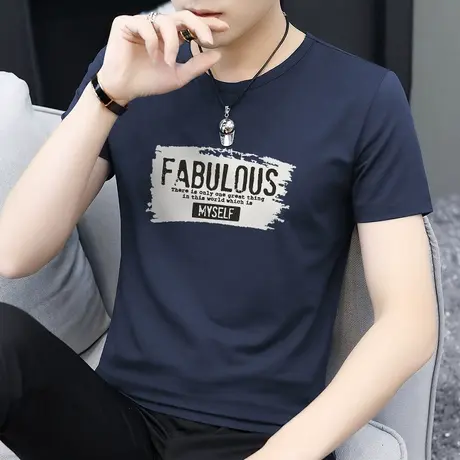 莫代尔冰丝t恤男士短袖夏季速干体恤凉感透气半袖上衣服潮流百搭商品大图