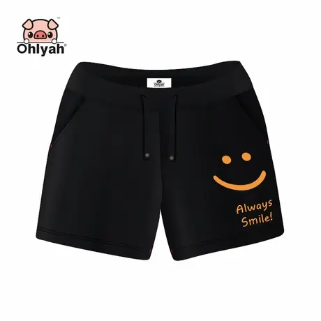 黑色休闲韩版女士短裤子夏装宽松运动卫衣裤大码笑脸印花学生裤子商品大图