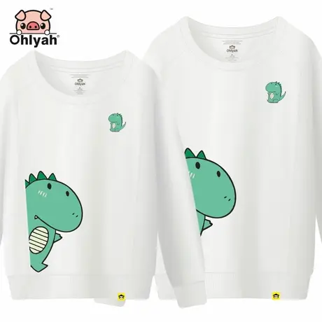 韩版宽松情侣装男女圆领纯棉卫衣小怪兽恐龙卡通印花上衣班服定制商品大图