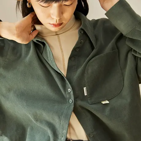 omont蛋挞家 复古灯芯绒衬衫女秋冬季设计感气质宽松港风休闲衬衣图片