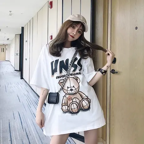 中长款短袖t恤女2023年新款夏季设计感小众宽松大版半袖体恤上衣商品大图