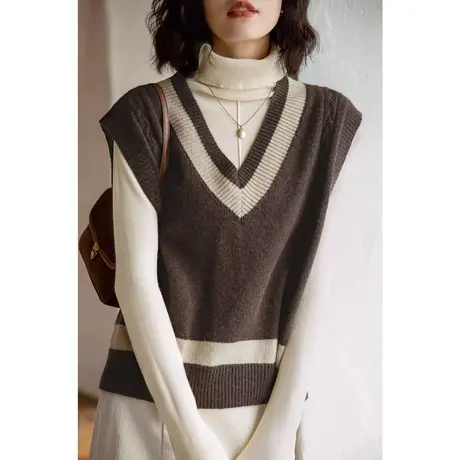 弥古学院风V领针织马甲女春秋宽松外穿套头毛衣背心高级感小坎肩商品大图