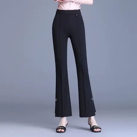 黑色不规则开叉微喇裤韩版休闲裤女夏季2023新款高腰显瘦九分裤子图片