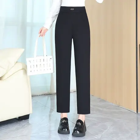 黑色哈伦裤女秋季2023新款通勤小个子直筒西装裤高腰显瘦烟管裤子商品大图