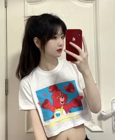 美式复古纯棉正肩短袖t恤女夏季潮牌ins设计感小众短款辣妹上衣服图片