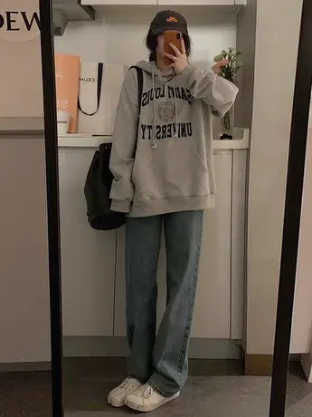 美式复古连帽卫衣女春秋薄款高级感港风chic大码宽松休闲外套上衣商品大图