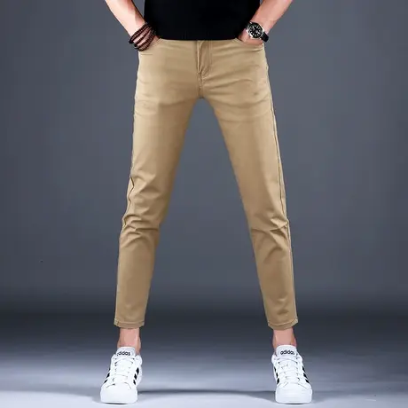 卡其色春秋休闲九分牛仔裤男男款2023新款超薄裤子男修身小脚弹力商品大图