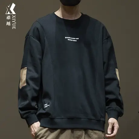 希越拼接撞色立体压花卫衣男潮ins痞帅宽松大码秋冬款内搭打底衫商品大图