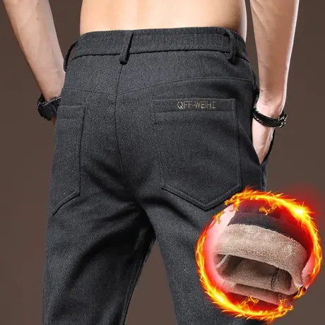 冬季加绒加厚休闲长裤子男士修身小脚男裤保暖外穿秋冬款带绒棉裤商品大图