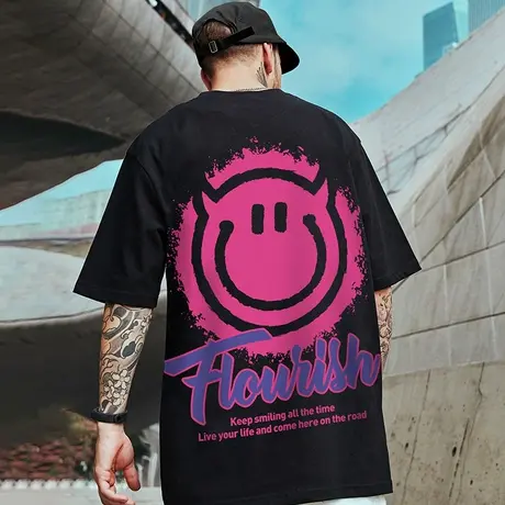 小恶魔鬼脸情侣装夏装潮牌嘻哈短袖T恤男国潮大码半袖体恤ins潮商品大图