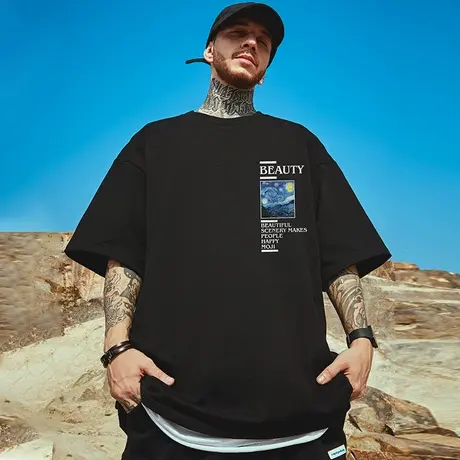 高街短袖t恤大码男装纯棉宽松简约夏oversize美式上衣情侣ins潮牌商品大图