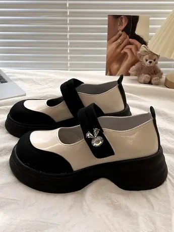 玛丽珍小皮鞋女2023新款法式粗高跟鞋子女春夏小香风厚底乐福单鞋图片