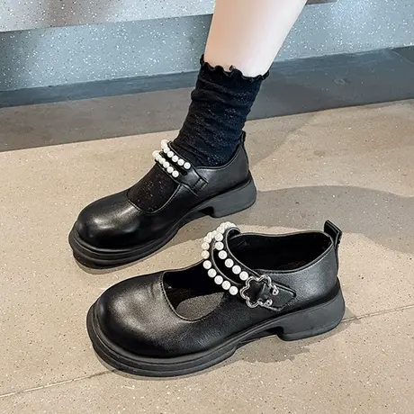 法式复古英伦风小皮鞋女2023秋新款珍珠设计感女小众玛丽珍单鞋子商品大图