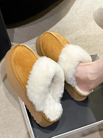 网红爆款棉拖鞋女秋冬外穿2023年新款雪地靴厚底包头毛毛半拖鞋潮商品大图