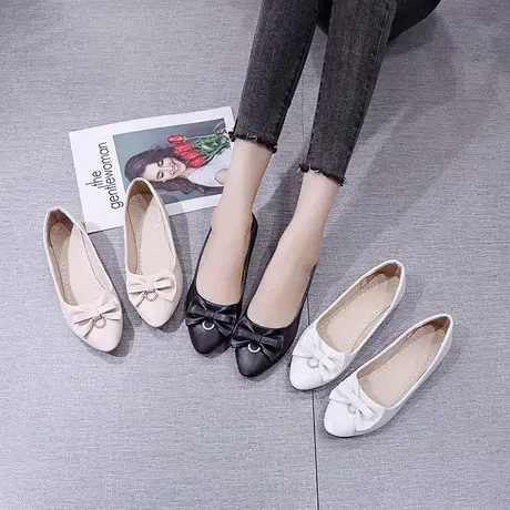 坡跟单鞋女2023春秋新款中跟浅口时尚百搭工作女鞋韩版软底小皮鞋商品大图