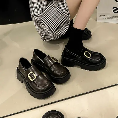 厚底高跟乐福鞋女2024春季新款复古英伦风百搭单鞋配裙子jk小皮鞋商品大图