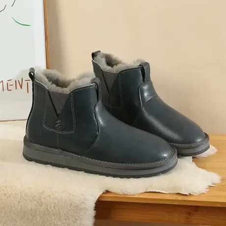 防水雪地靴男皮毛一体男鞋防滑加厚短靴冬季羊毛棉鞋男保暖马丁靴图片