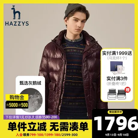 Hazzys哈吉斯冬季男士短款极寒羽绒服韩版休闲保暖灰鹅绒外套男潮商品大图