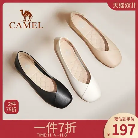 骆驼女鞋2023春夏季新款软底妈妈鞋平底浅口单鞋真皮小皮鞋奶奶鞋图片