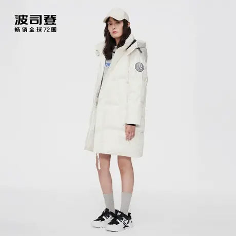 波司登奥莱女士中长小廓形连帽防风羽绒服韩版时尚反季断码商品大图