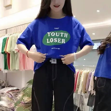 字母印花T恤女2023夏季原宿风宽松小众打底衫短袖气质百搭上衣潮商品大图