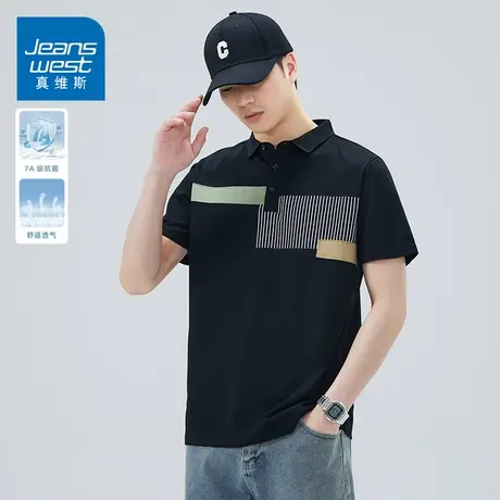 KZH真维斯速干短袖Polo衫男夏季薄款宽松时尚潮流印花透气休闲T恤商品大图