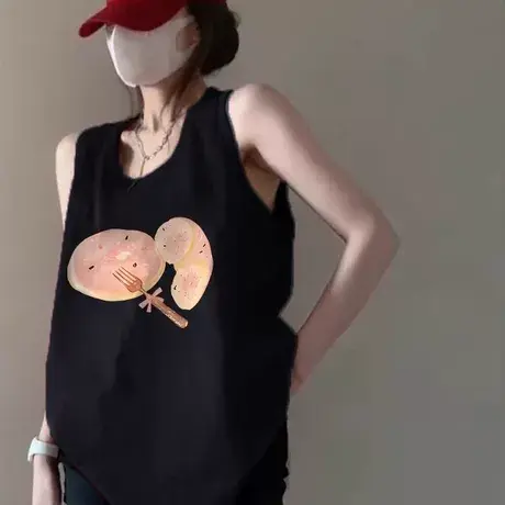纯棉吊带运动坎肩背心无袖t恤女夏外穿高级感慵懒风宽松挂脖上衣图片