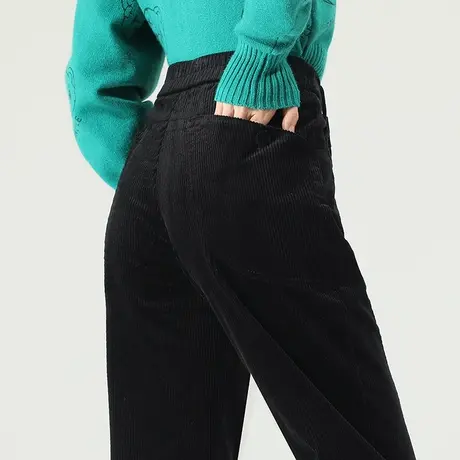 黑色灯芯绒裤子女秋季2023新款爆款加绒哈伦裤秋冬休闲九分条绒裤商品大图