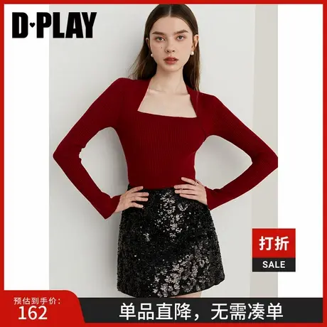 DPLAY2025春季新款气质慵懒红色针织衫洋气新年打底衫毛衣上衣女商品大图