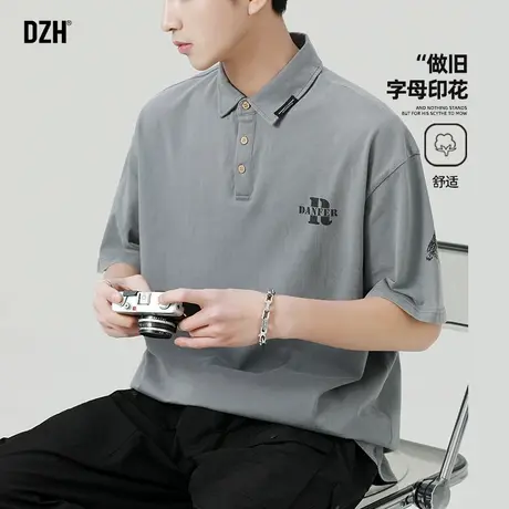 男士灰色polo衫男短袖纯棉潮牌休闲男装2025新款翻领t恤半袖上衣商品大图
