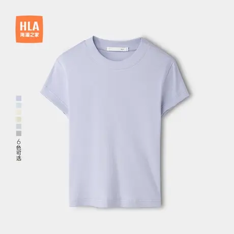 HLA/海澜之家黑色圆领直筒短袖T恤25春夏新休闲时尚弹力上衣女装商品大图