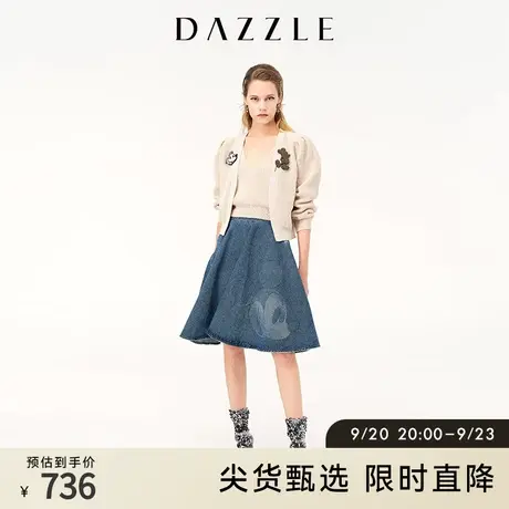 DAZZLE迪士尼米奇系列 地素奥莱春泡泡袖胸针针织开衫女2E1E5241J图片