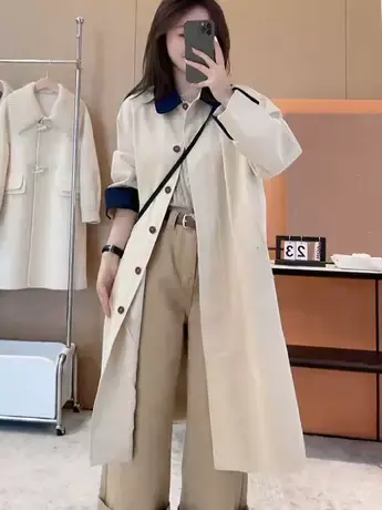 2023年秋季新款风衣外套女款大衣小个子中长款英伦风日系休闲韩系商品大图