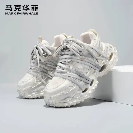 马克华菲官方旗舰店男鞋春季大码45白色做旧厚底7cm增高轮胎老爹图片
