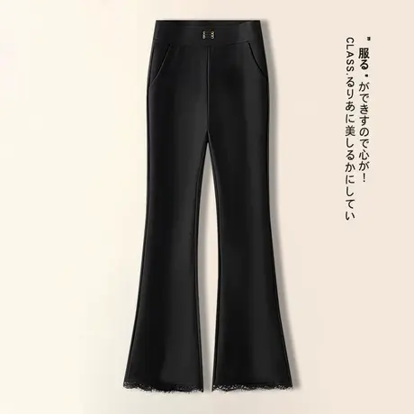 拉夏贝尔时尚蕾丝拼接西装直筒微喇叭裤休闲女裤子2025秋季新款商品大图