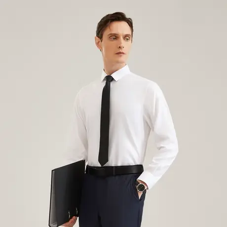 雅戈尔奥莱 男装纯棉120支上班穿长袖衬衫易去污通勤隐条纹商品大图