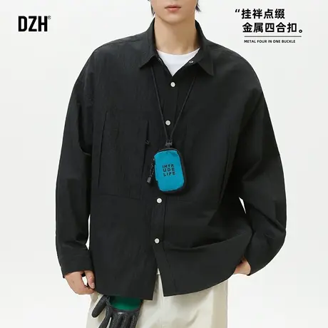 男士黑色纯色百搭长袖衬衫男款春秋款2025新款休闲衬衣外搭情侣装商品大图