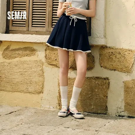森马半身裙女蕾丝花边百褶裙温柔俏皮2025夏季新款松紧腰短裙甜XY图片