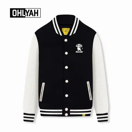 Ohlyah品牌男女同款斑点小狗印花休闲棒球服卫衣百搭学院风外套潮商品大图