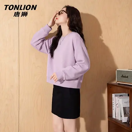 唐狮官方圆领卫衣女2026新款春季短款宽松大码套头外套内搭上衣VC商品大图