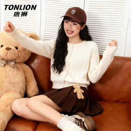 唐狮官方短款针织衫外套女2026新款春季麻花毛衣开衫小香风上衣VC图片