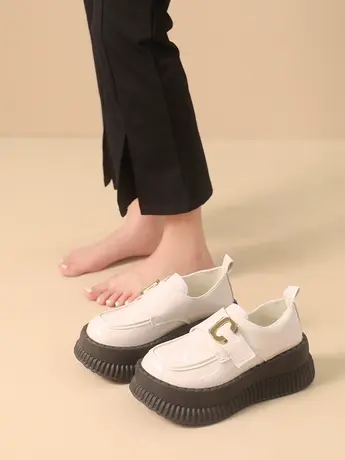 厚底乐福鞋女2023年秋季新款英伦风白色小皮鞋百搭法式学院风女鞋商品大图