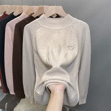 半高领毛衣女打底衫2023秋冬新款套头外穿宽松针织衫加厚内搭上衣商品大图