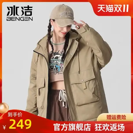 冰洁棉衣女2023新款连帽防风休闲韩版时尚冬季加厚工装外套潮GS商品大图